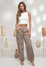 Load image into Gallery viewer, Taupe Satin Cargo Joggers