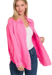 Pink Oversized Raw Edge Shirt