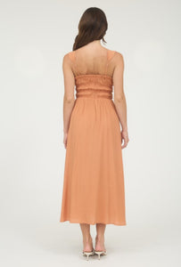 Shirred Front Tie Midi Dress