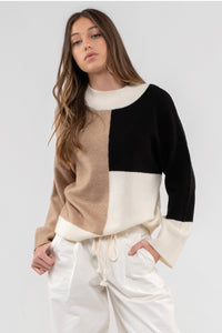 Black + Tan Color Block Sweater
