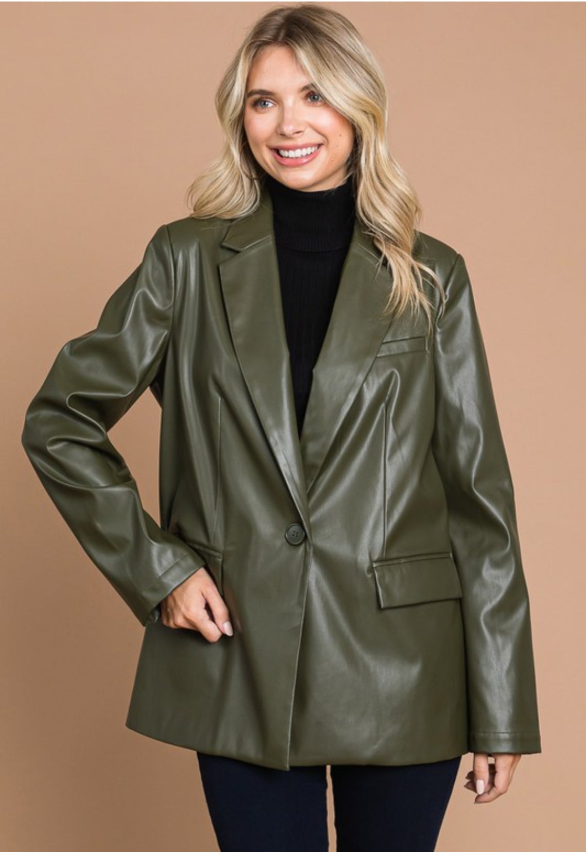 Olive Leather Blazer – Birdie Js