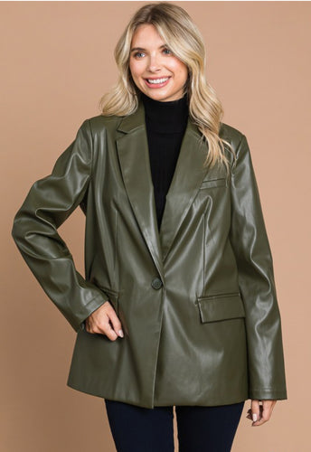 Olive Leather Blazer