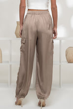 Load image into Gallery viewer, Taupe Satin Cargo Joggers