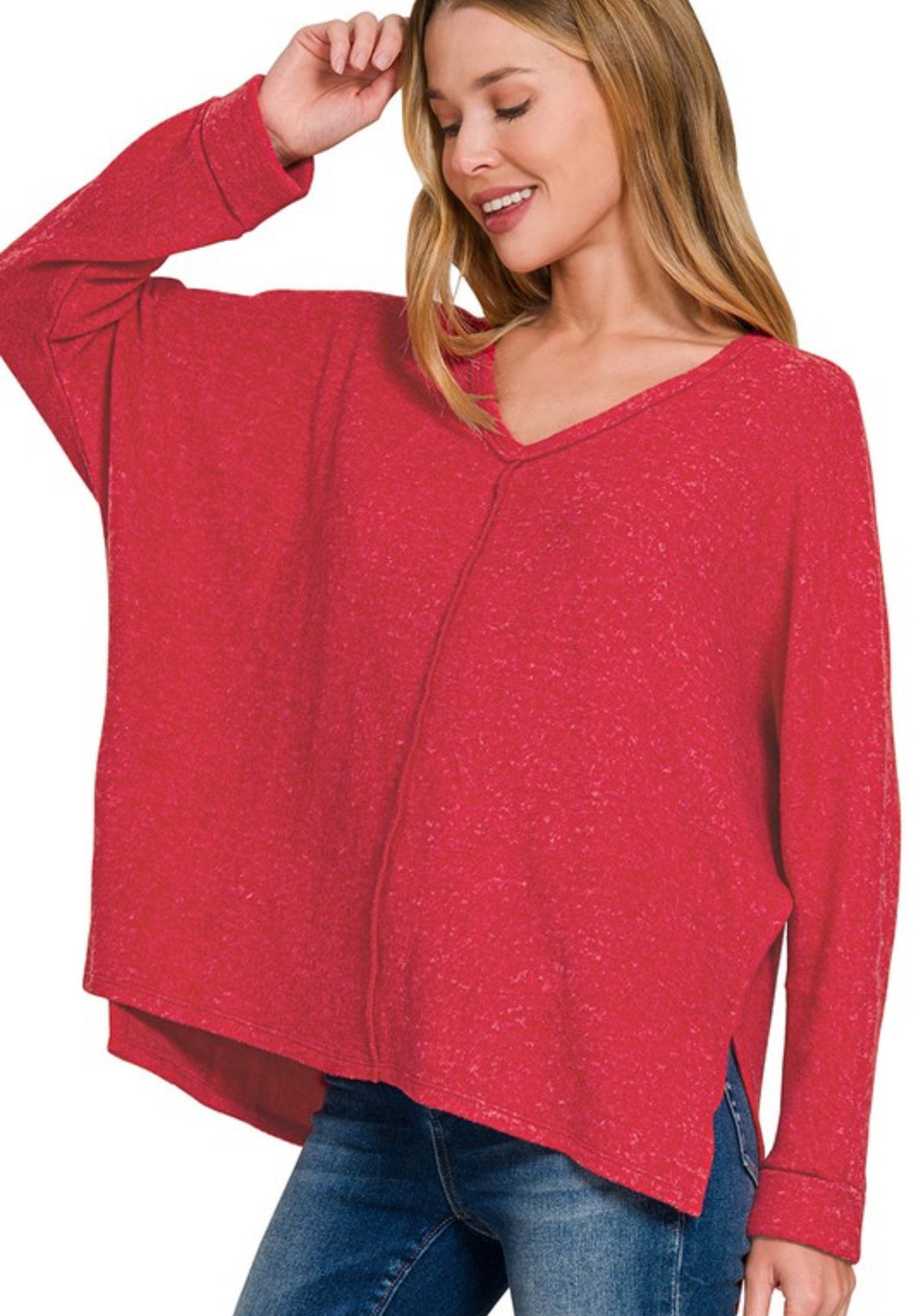 Dark Red Exposed Seam Sweater