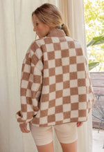 Load image into Gallery viewer, Taupe Checkered Snap Fleece