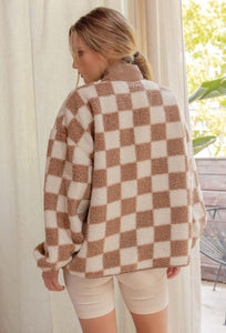 Taupe Checkered Snap Fleece