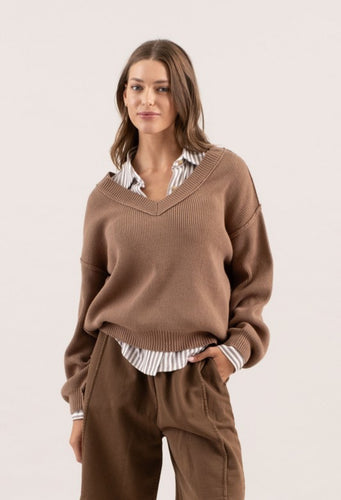 Mocha V Neck Pullover