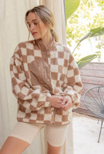 Load image into Gallery viewer, Taupe Checkered Snap Fleece