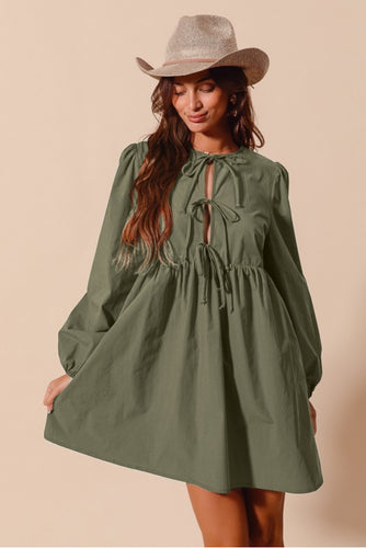 Olive Poplin Mini Dress