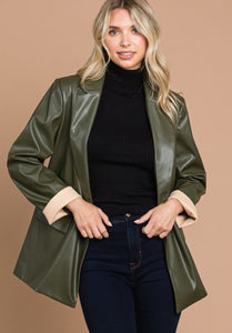 Olive Leather Blazer