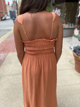 Load image into Gallery viewer, Shirred Front Tie Midi Dress