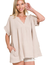 Load image into Gallery viewer, Beige V Neck Gauze Top