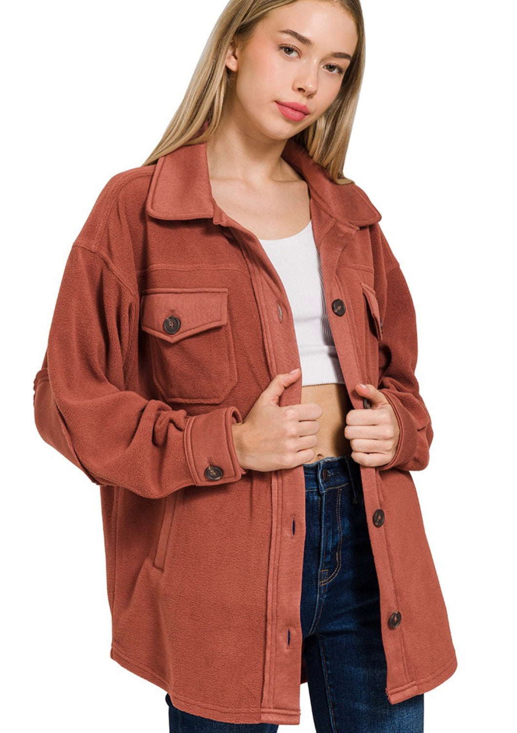 Rust Fleece Shacket