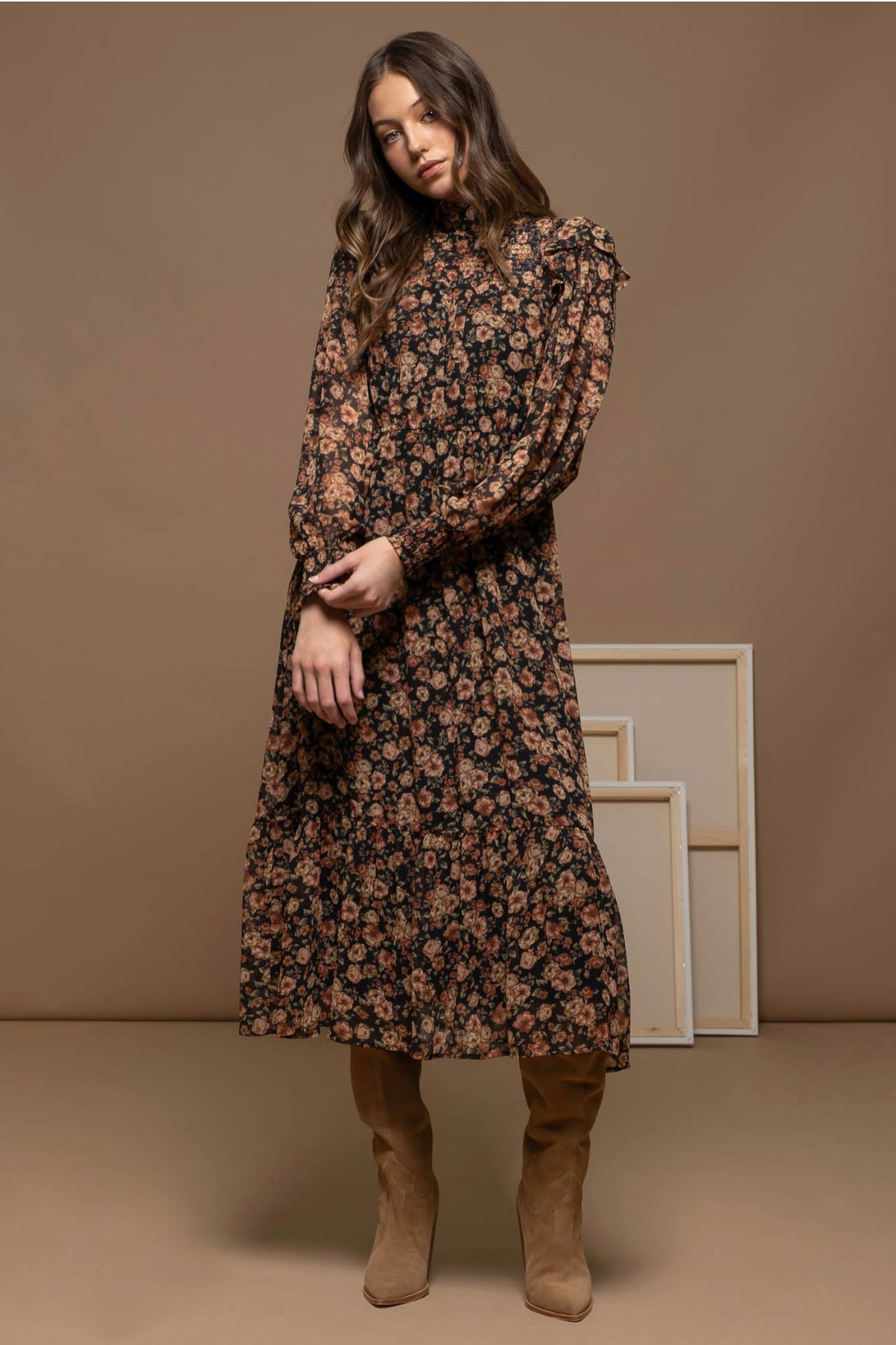 Fall Floral Midi Dress Birdie Js Fall Floral Midi Dress Birdie Js