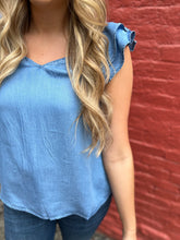 Load image into Gallery viewer, Chambray Ruffle Top