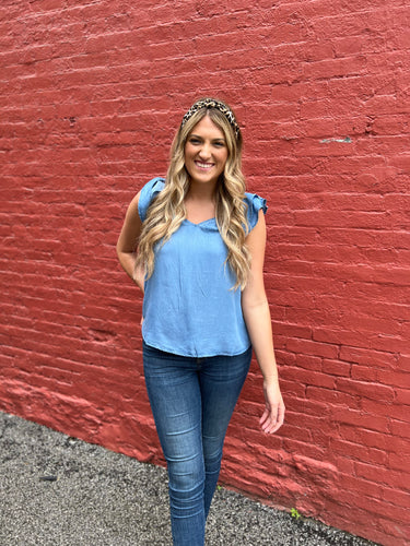 Chambray Ruffle Top