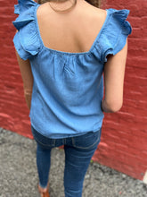 Load image into Gallery viewer, Chambray Ruffle Top